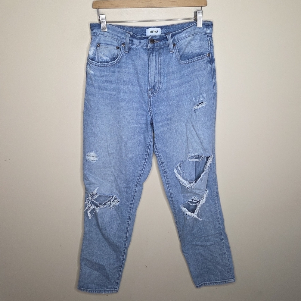 Pistola Ripped Torn Destroyed Straight Leg High Rise Jeans Size 29